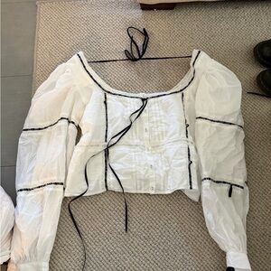 White Peasant Blouse with Black Trim - Women